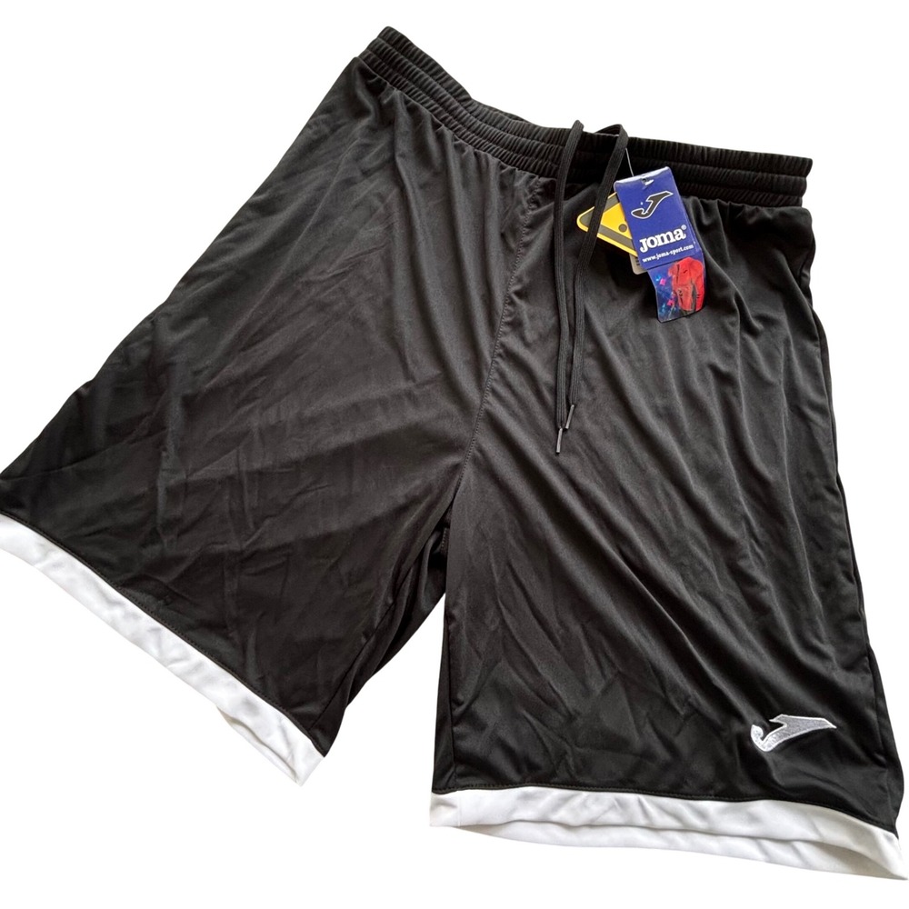 Joma Soccer Shorts Shiny Mens Large Black White NWT Athletic Sporty